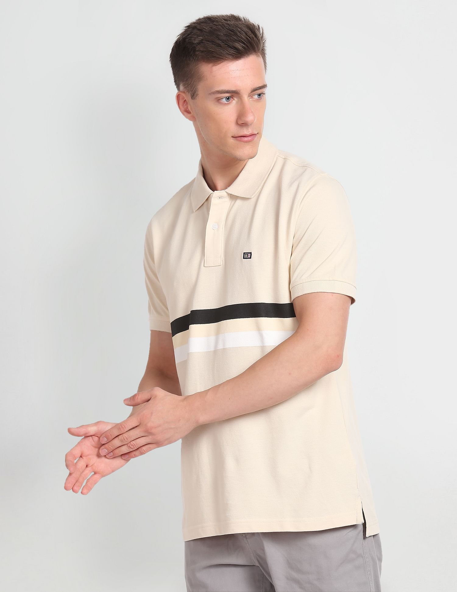 Arrow Sports Horizontal Stripe Cotton Polo Shirt