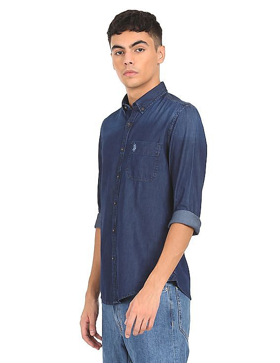 Men's Twill Button-Down Shirt in Denim Blue | Savile Row Co