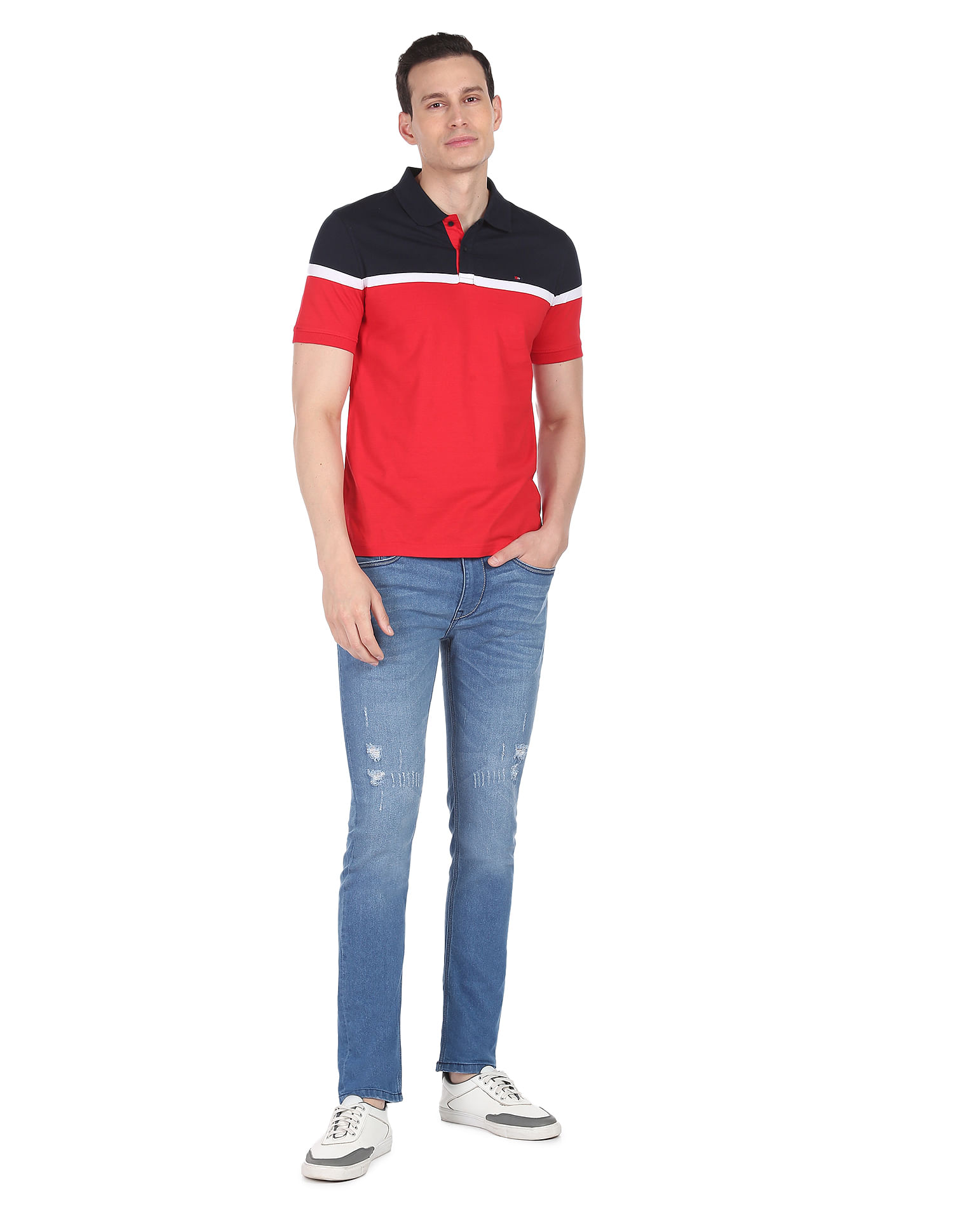 AD by Arvind Modern Fit Colour Block Polo Shirt