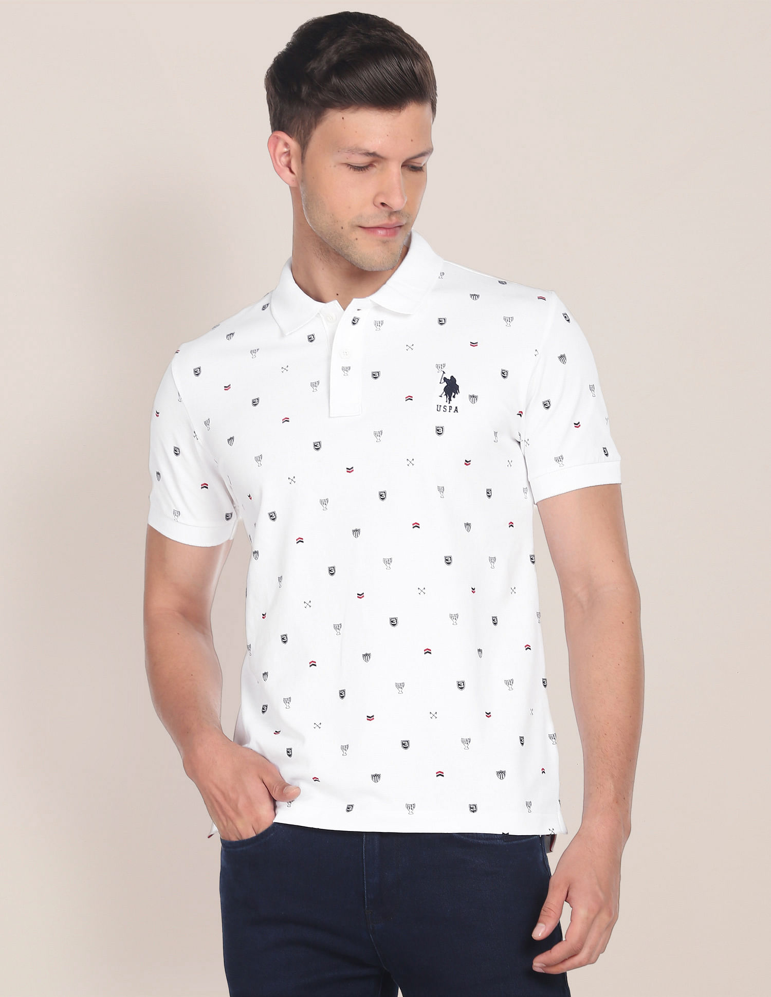U.S. Polo Assn. Monogram Print Cotton Polo Shirt