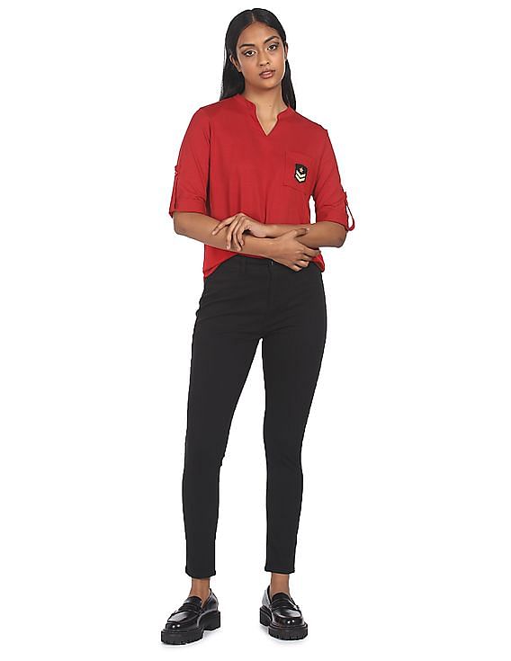 Women's red best sale shirt with collar