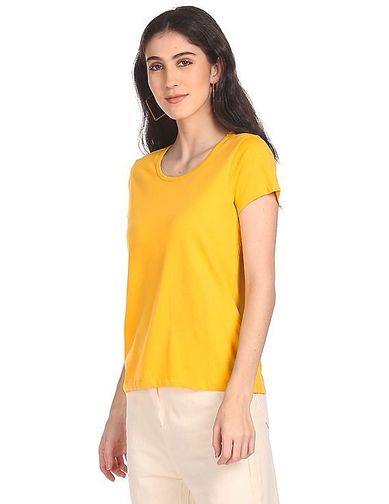 womens yellow short sleeve shirt