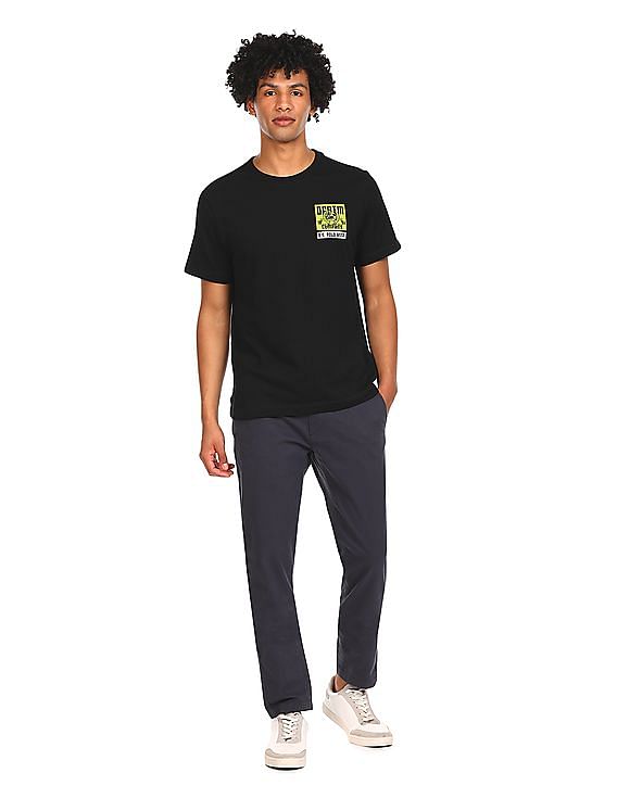 U.S. Polo Assn. Denim Co. Men Black Crew Neck Graphic Print T-Shirt