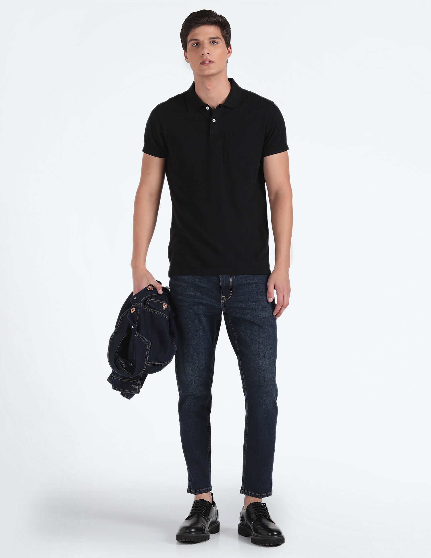 Dark-wash tapered-fit jeans