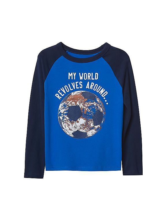 GAP Boys Blue Graphic Long Sleeve Baseball Tee