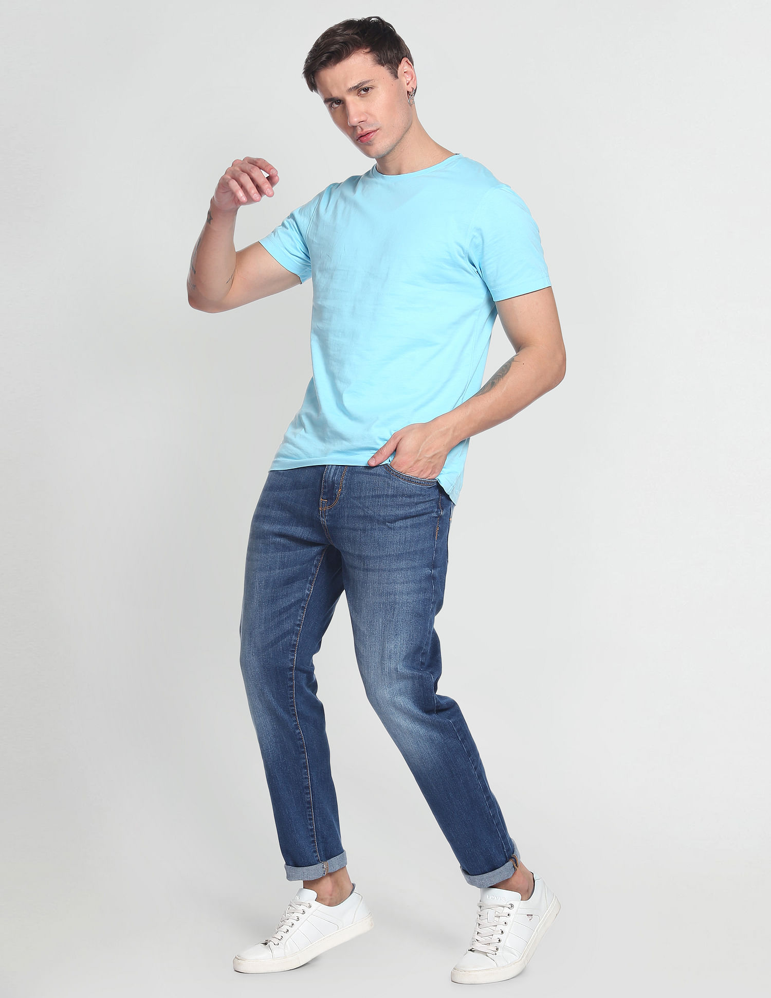 Flying Machine Slash Slim Tapered Fit Stone Wash Classic Vintage Jeans