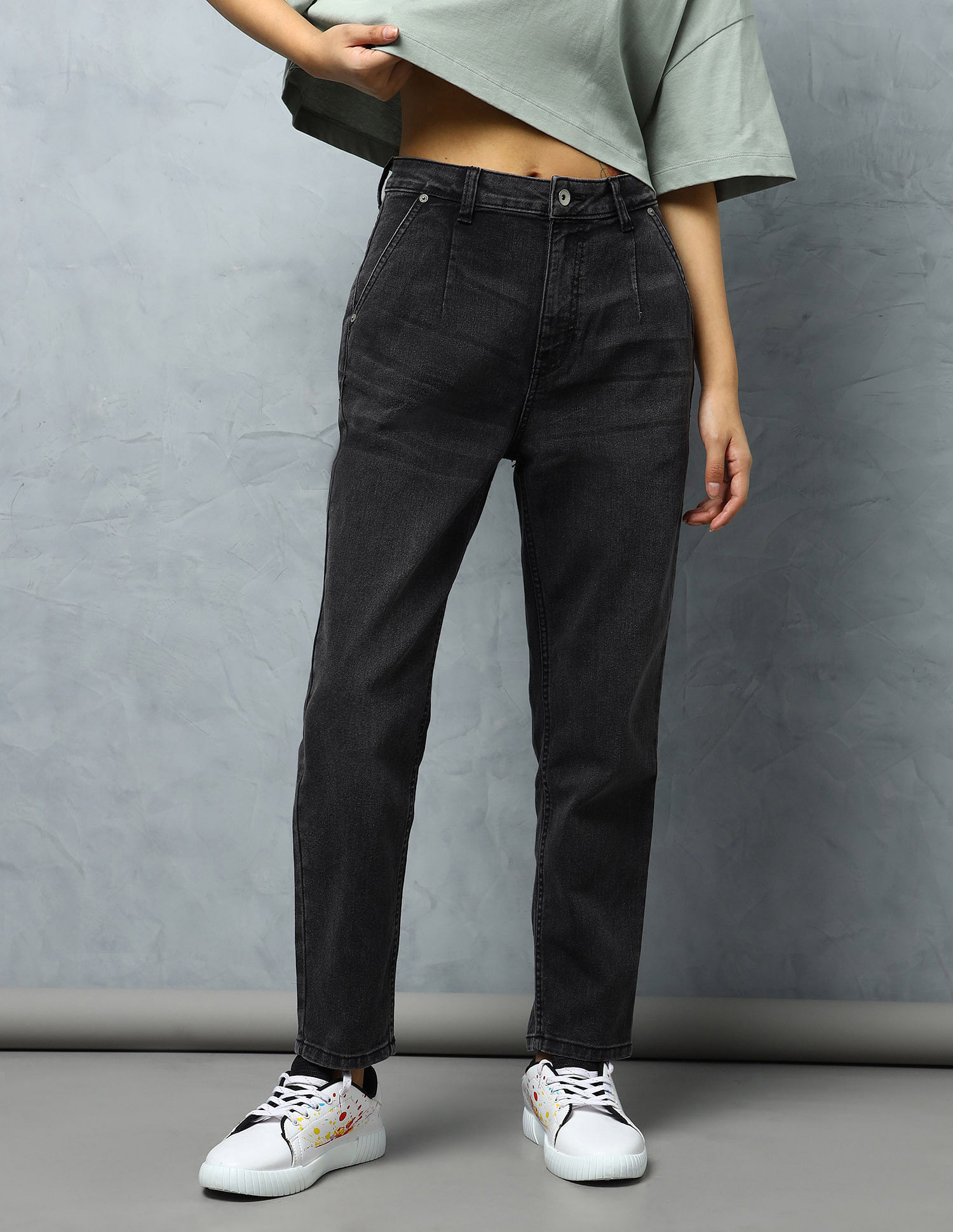 Flying Machine Women High Rise Cropped Mom Fit Jeans