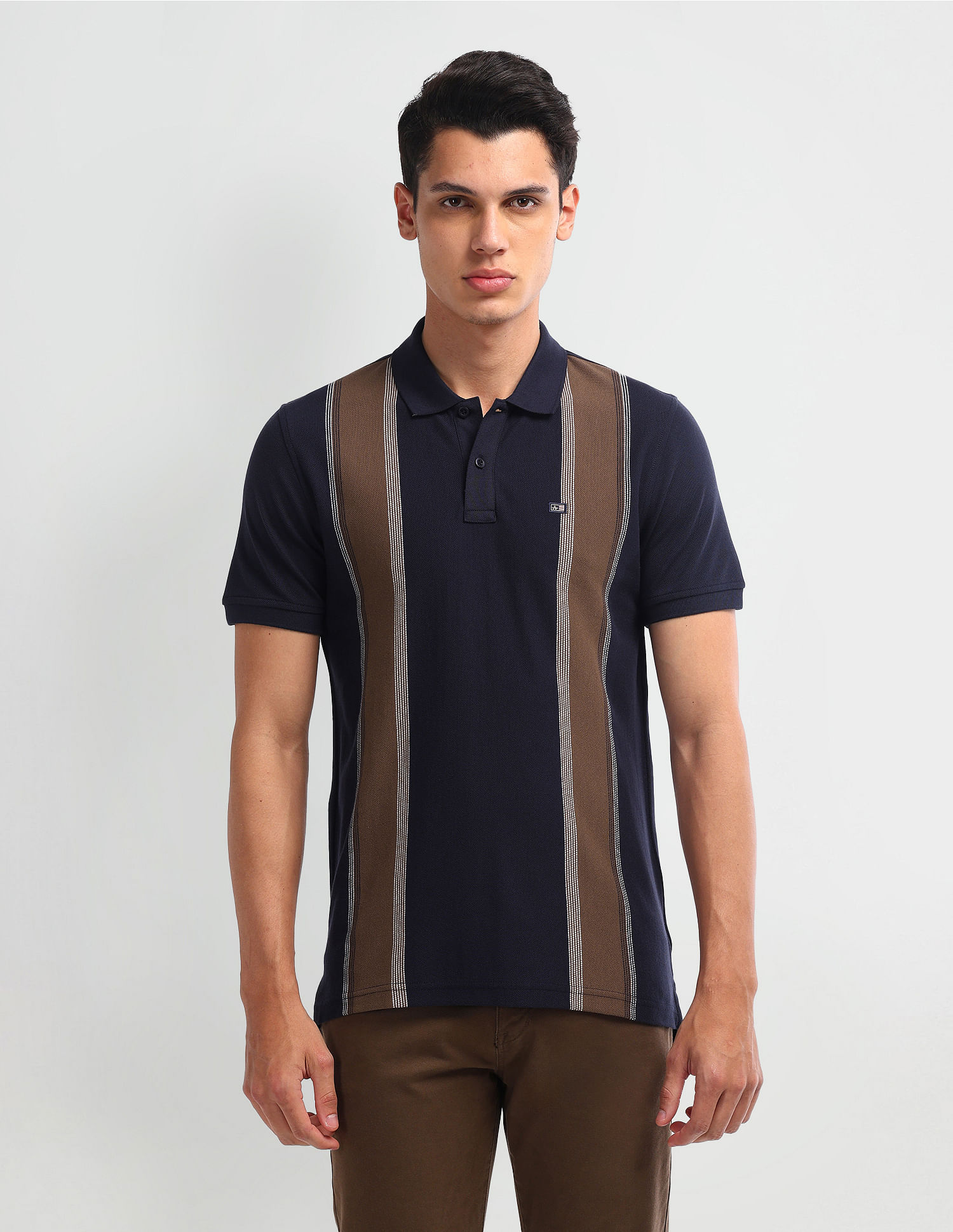 Arrow Sport Vertical Stripe Short Sleeve Polo Shirt