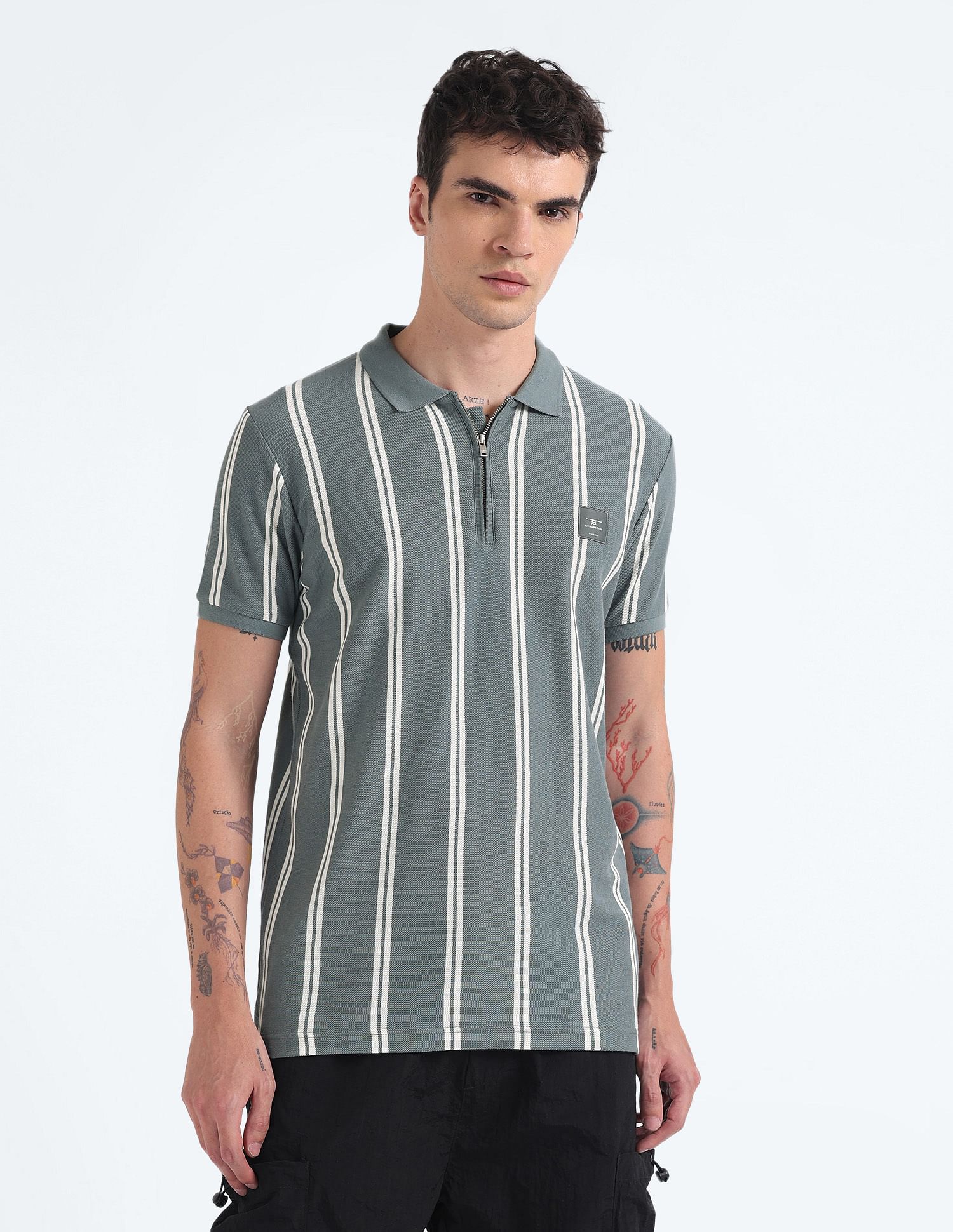 Flying Machine Vertical Stripe Pure Cotton Polo Shirt