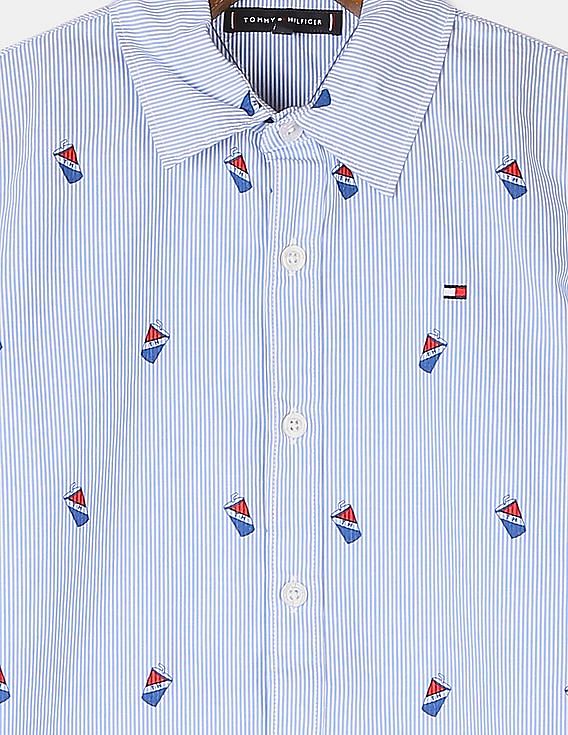 Tommy Hilfiger Boys Mini Stripe Print Shirt S/S Blouse 