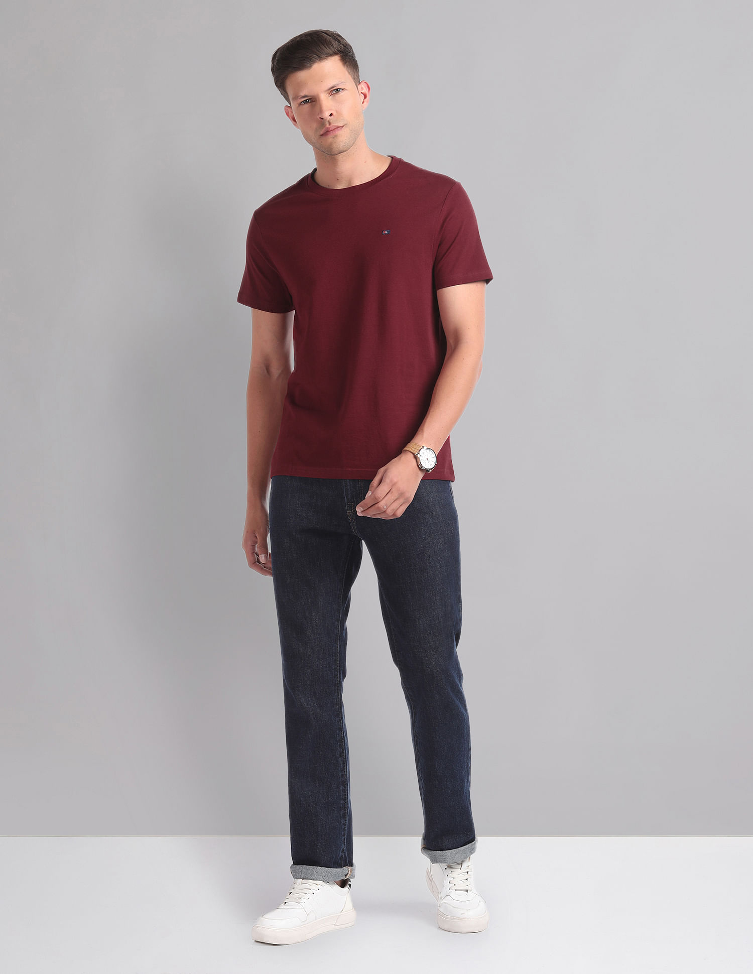 AD by Arvind Pure Cotton Solid T-Shirt