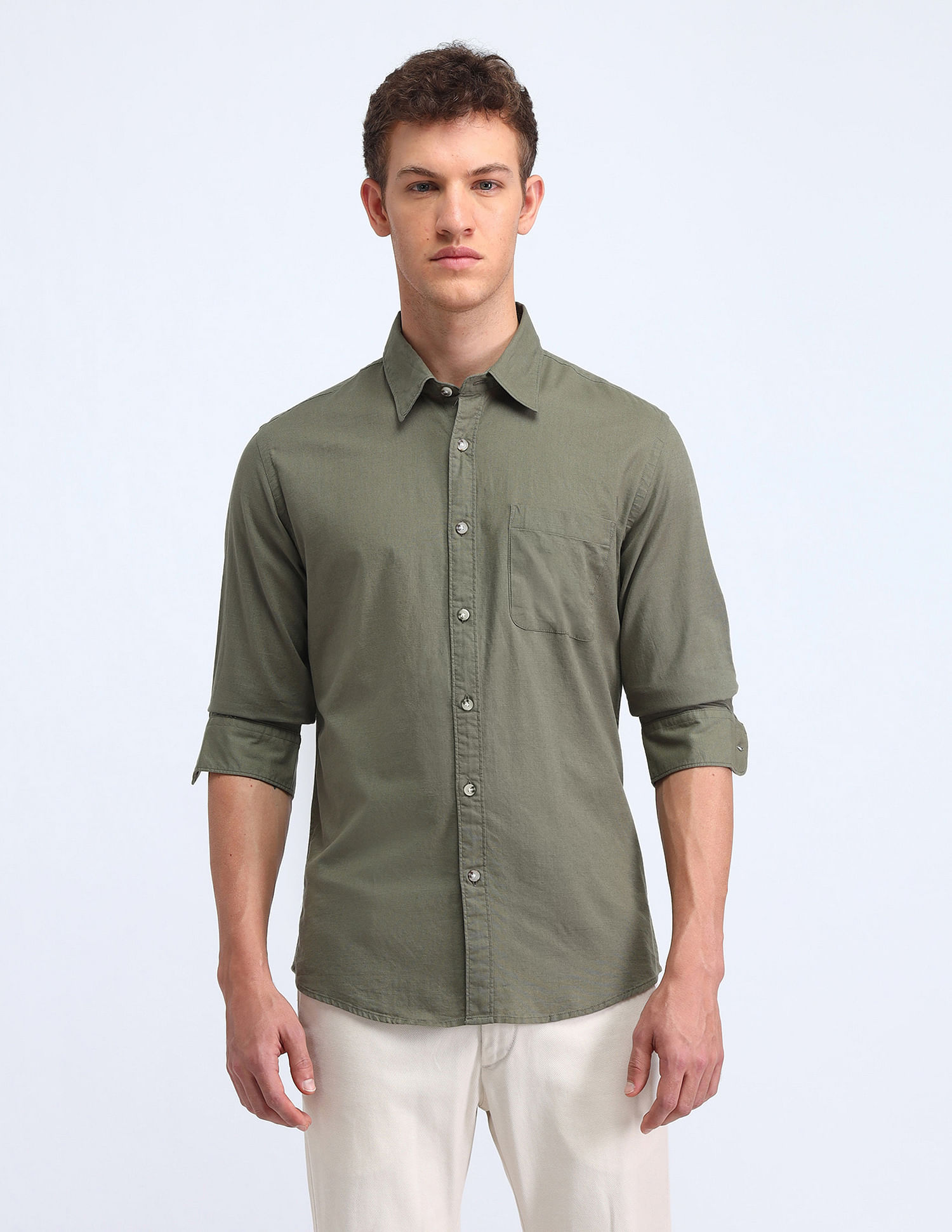 Flying Machine Slim Fit Solid Cotton Shirt