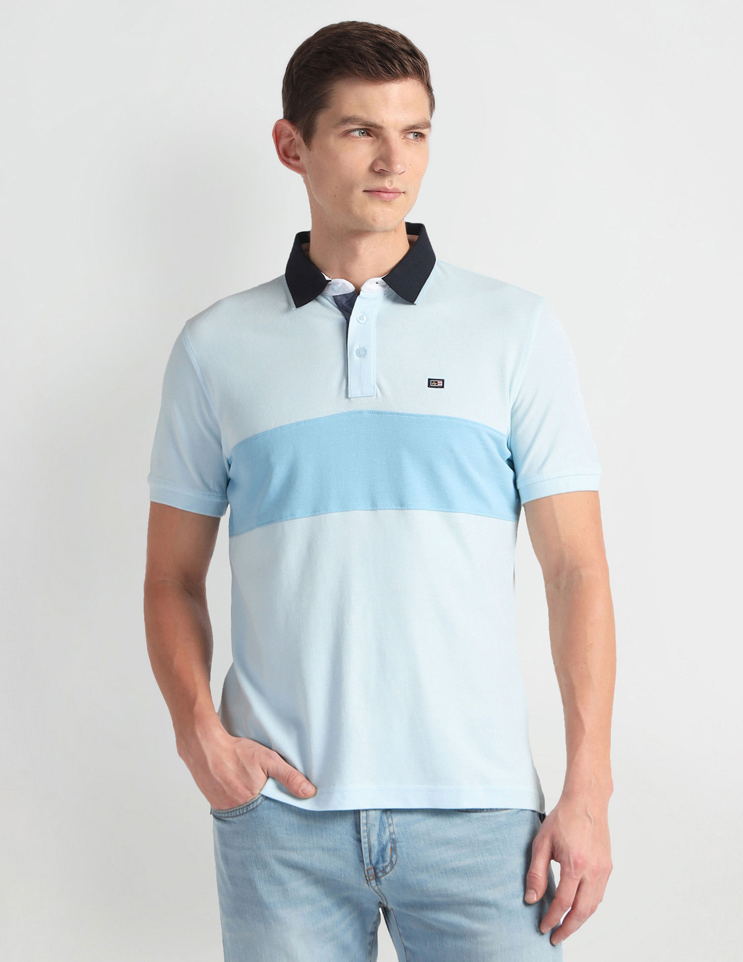 Arrow Sports Colour Block Contrast Collar Polo Shirt