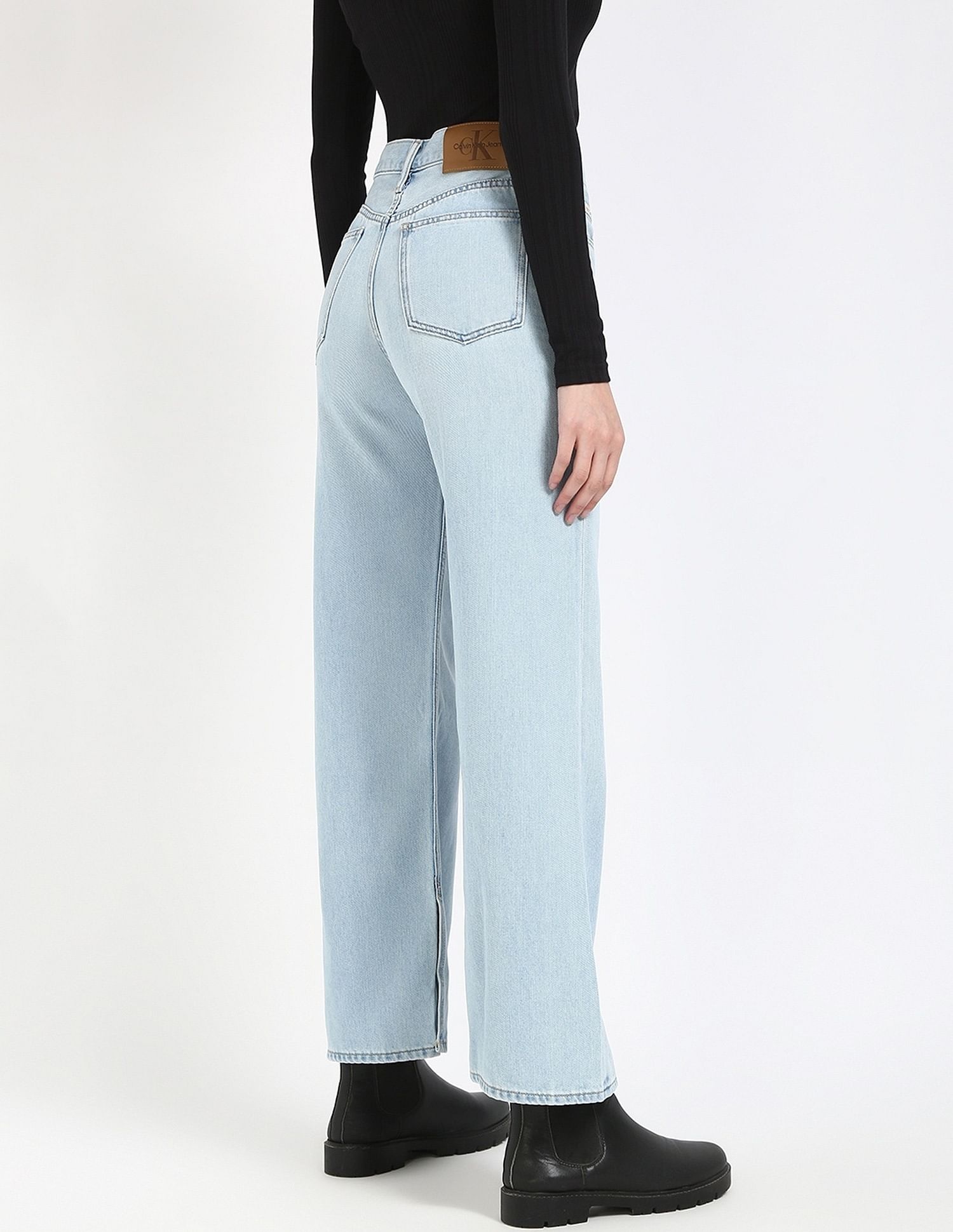 Calvin Klein Jeans Womens Light Washed Wide Leg Jeans