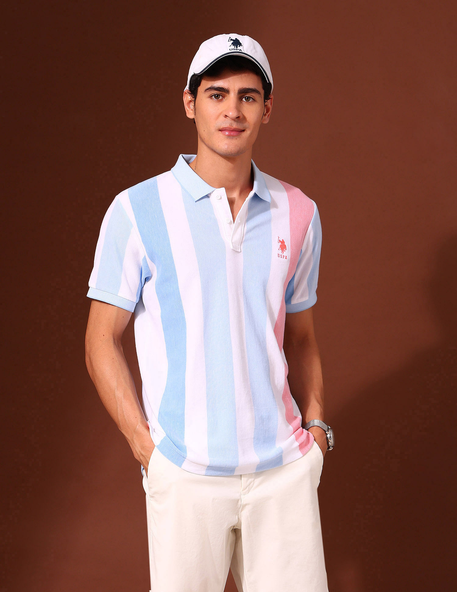 U.S. Polo Assn. Vertical Striped Working Holiday Polo Shirt