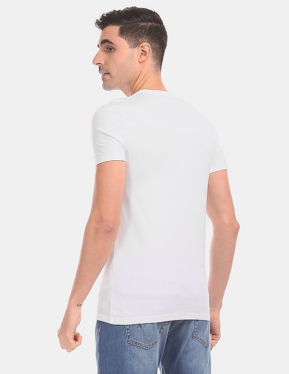 Buy Calvin Klein Men White Flocked Monogram Logo Crew Neck T-Shirt 