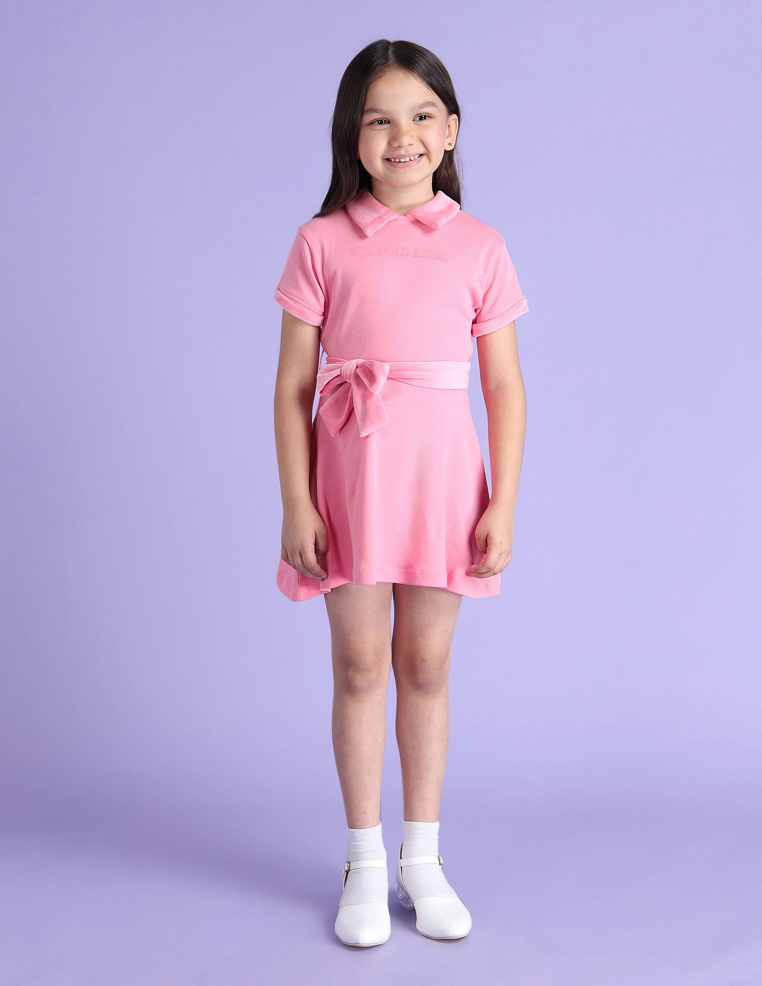 U.S. Polo Assn. Kids Girls Solid Mini Skater Dress