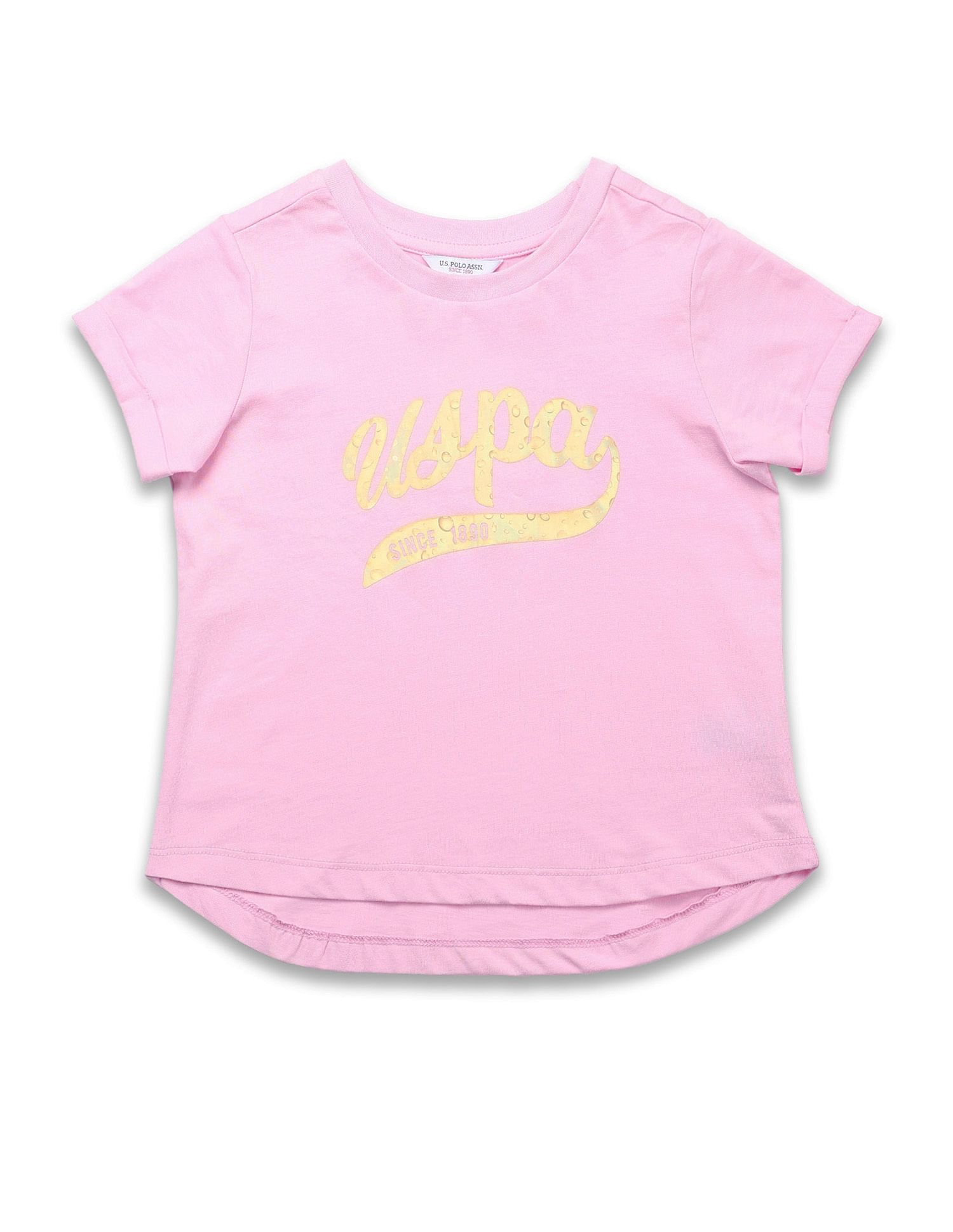 U.S. Polo Assn. Kids Girls Cotton Textured Foil T-Shirt