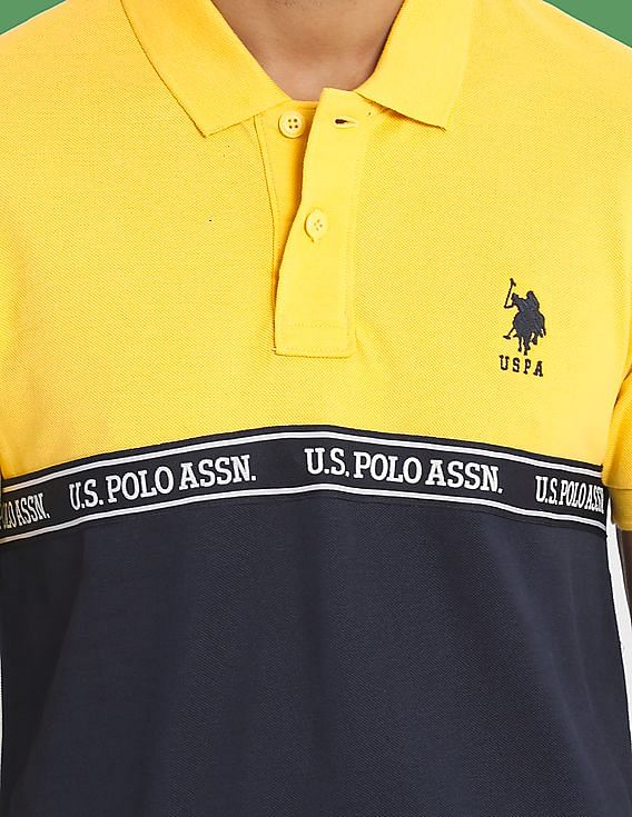 U.S. Polo Assn. Men Yellow And Navy Colour Block Pique Polo Shirt