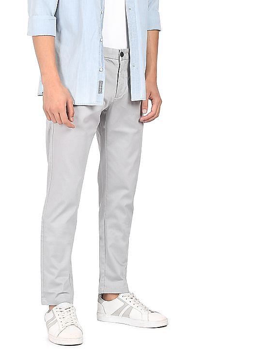 Buy VAN HEUSEN Grey Textured Polyester Viscose Slim Fit Mens Trousers   Shoppers Stop