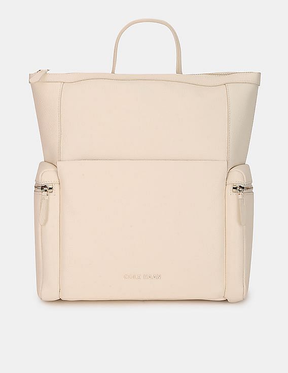 Cole Haan Magnolia Backpack Brown Leather / Nylon Flap Top Drawstring Side  Zip | eBay