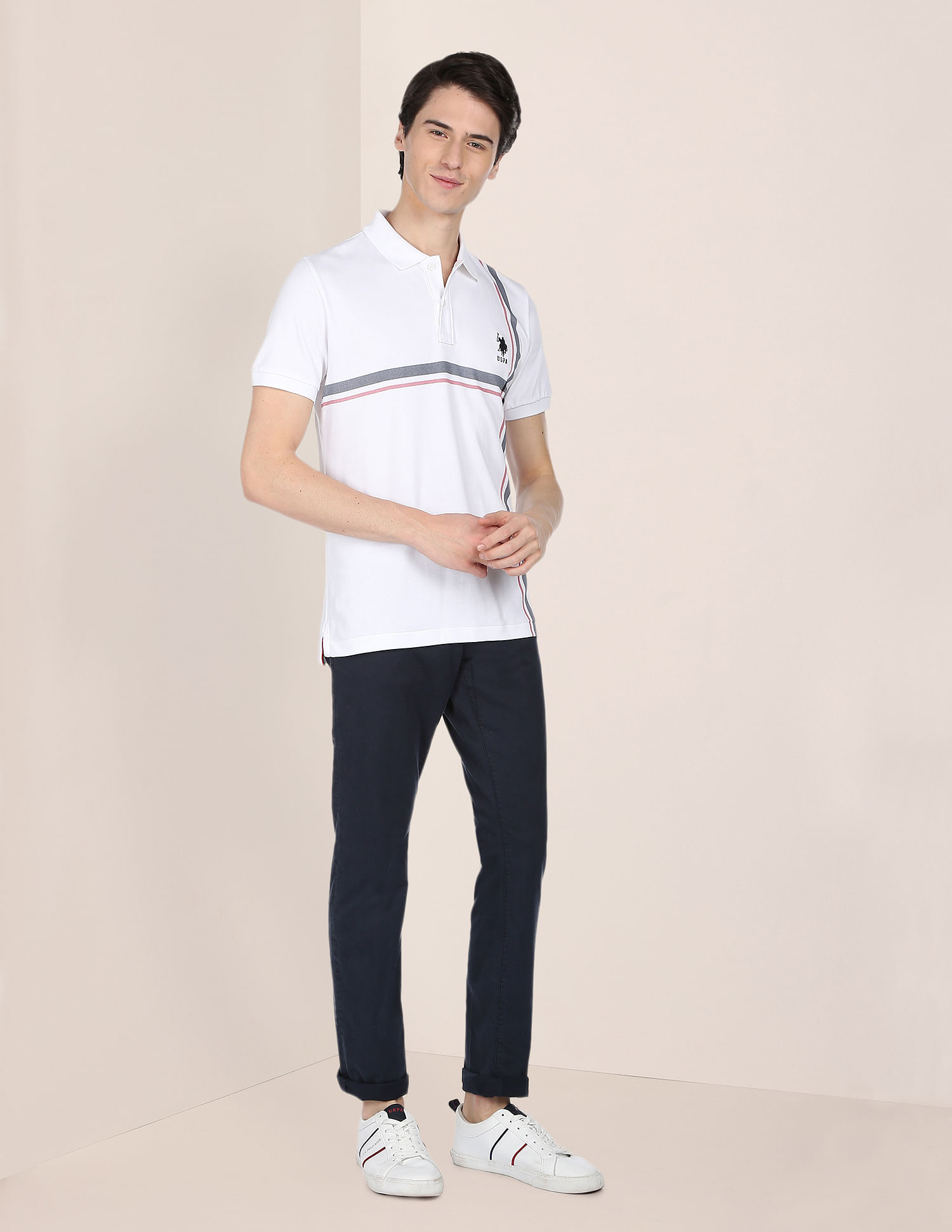 U.S. Polo Assn. Offset Stripe Cotton Polo Shirt