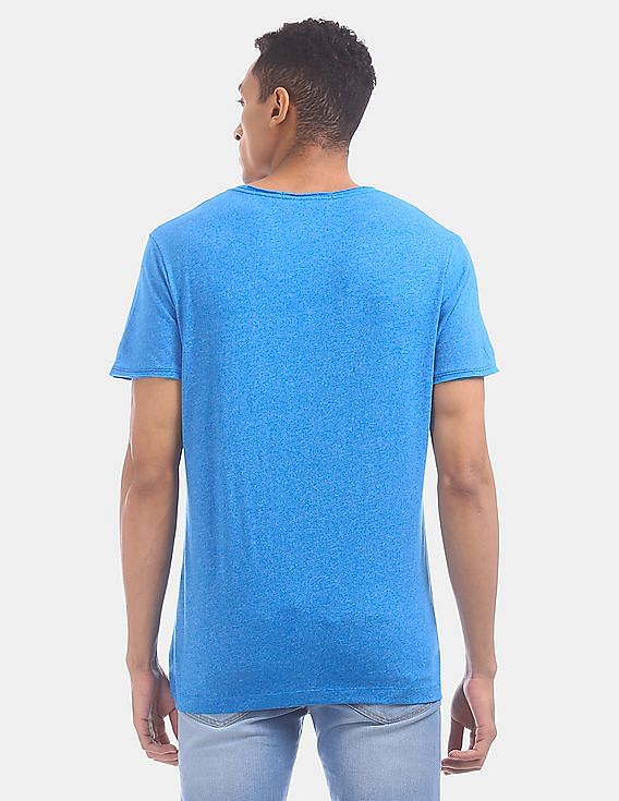Calvin Klein Men Blue Round Neck Grindle Raw Edge T-Shirt