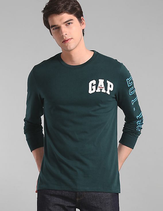 Buy GAP Men Men Green Logo Long Sleeve Crewneck T-Shirt 