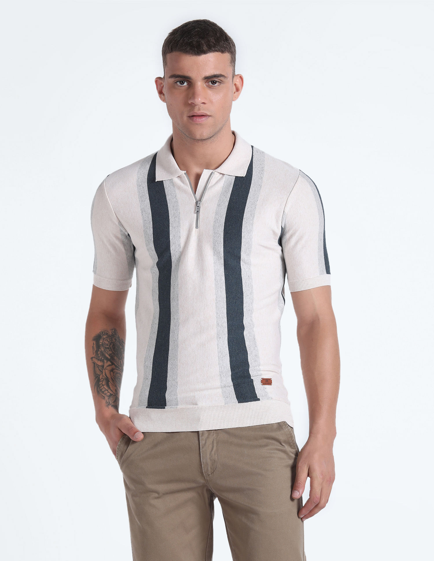 Flying Machine Vertical Stripe Knitted T-shirt