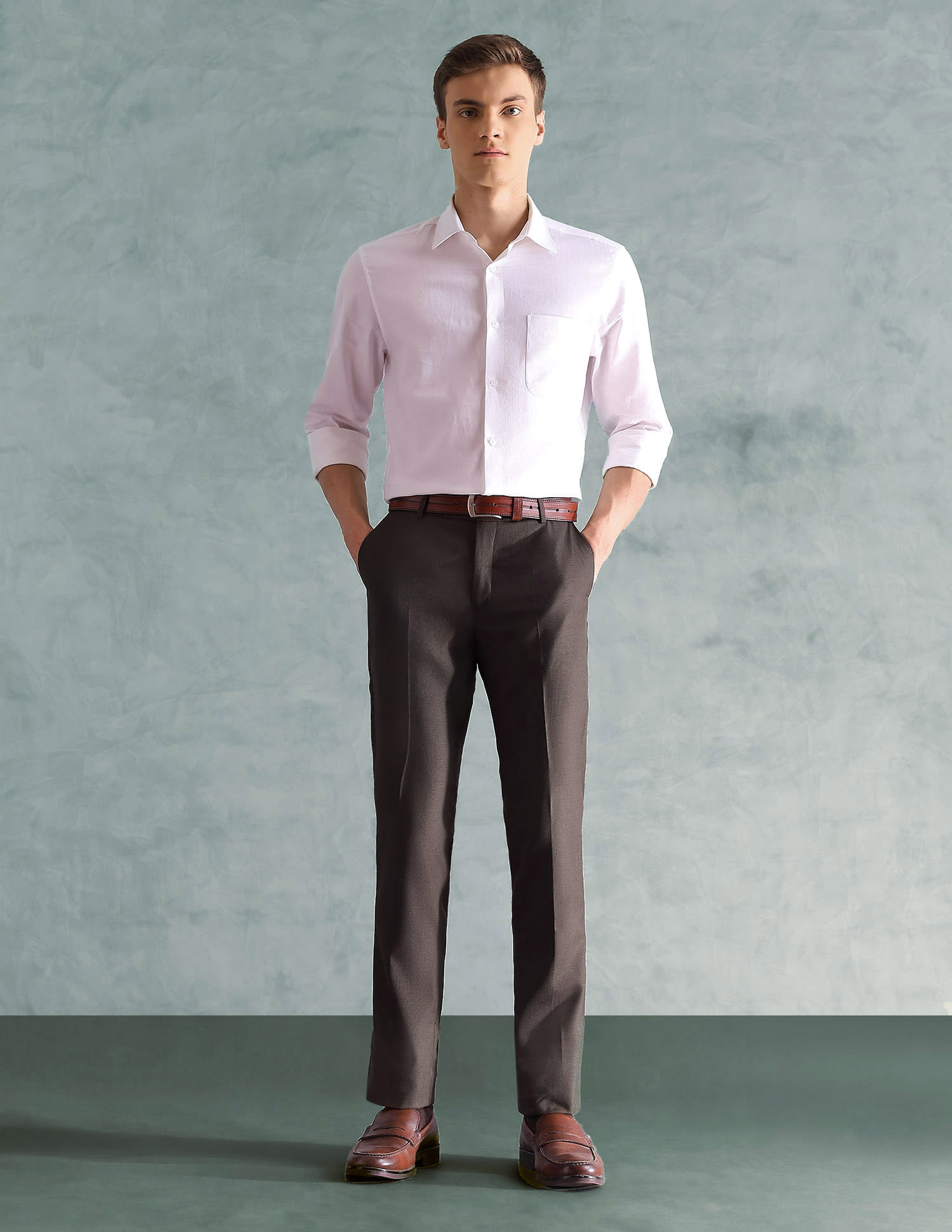 Buy Arrow Flat Front Dobby Trousers - NNNOW.com Buy Arrow Flat Front Dobby Trousers - NNNOW.com