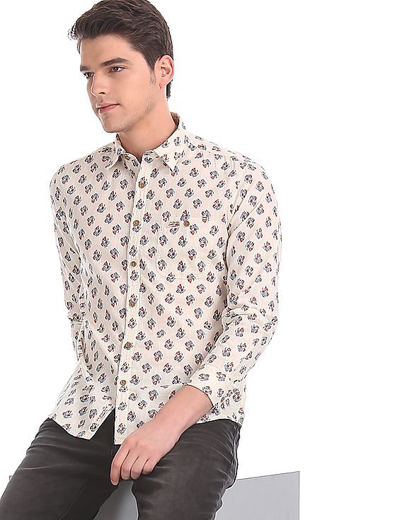 U.S. Polo Assn. Denim Co. White Slim Fit Printed Shirt