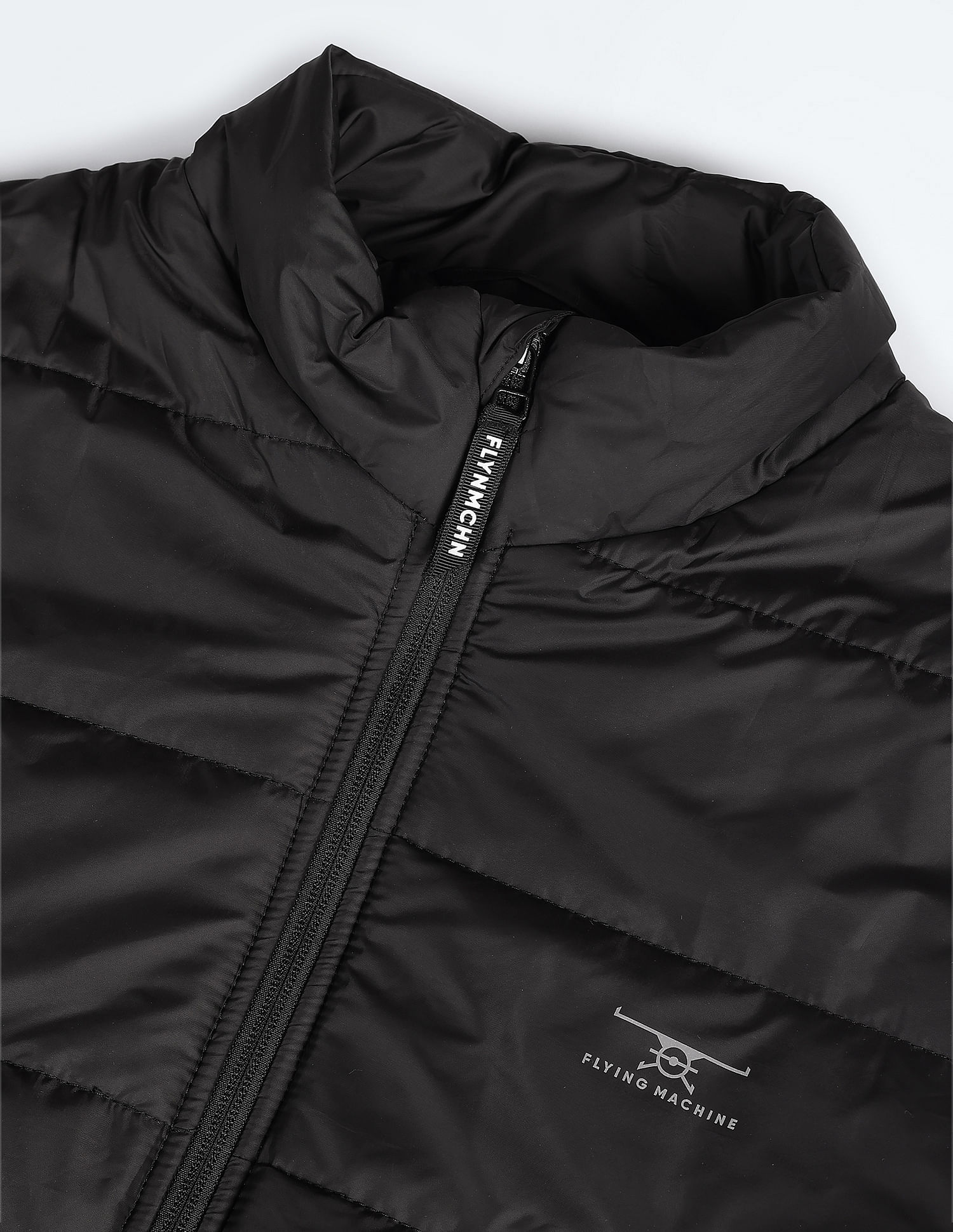 Flying Machine Stand Collar Solid Quilted Jacket