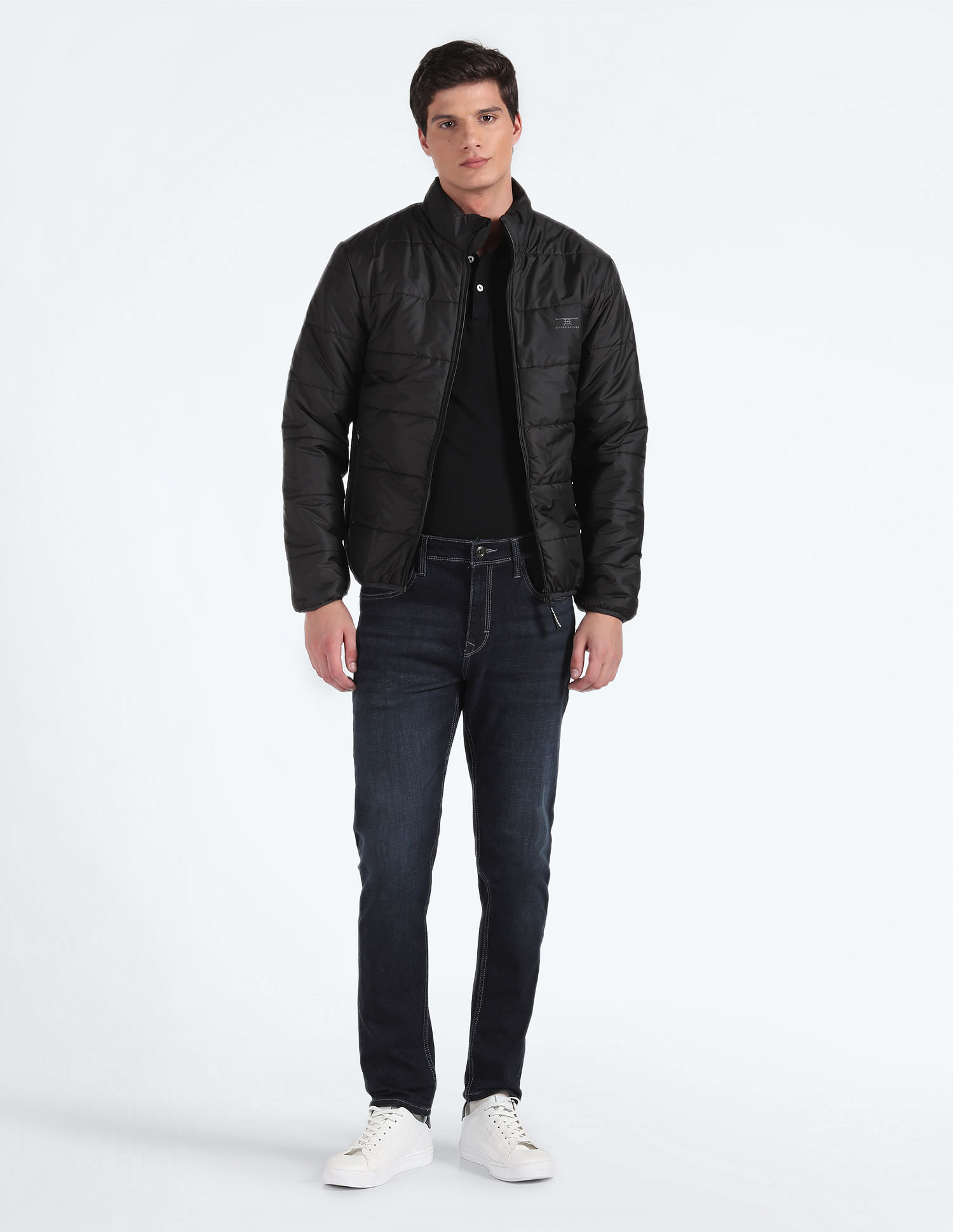 Flying Machine Stand Collar Solid Quilted Jacket