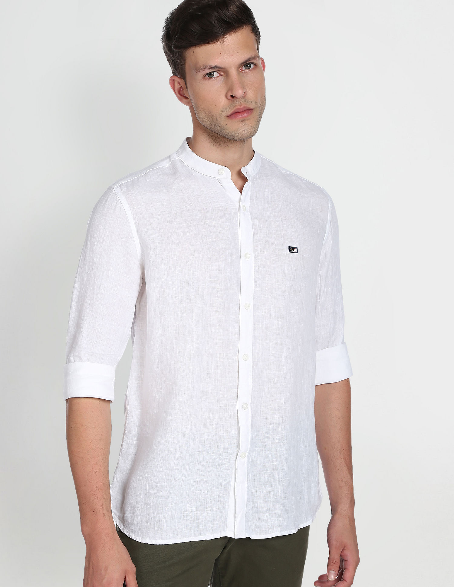 Buy Arrow Sports Mandarin Collar Solid Shirt - NNNOW.com