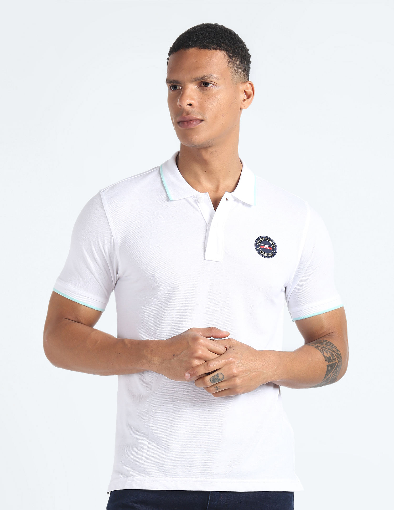 Flying Machine Solid Appliqued Logo Polo Shirt