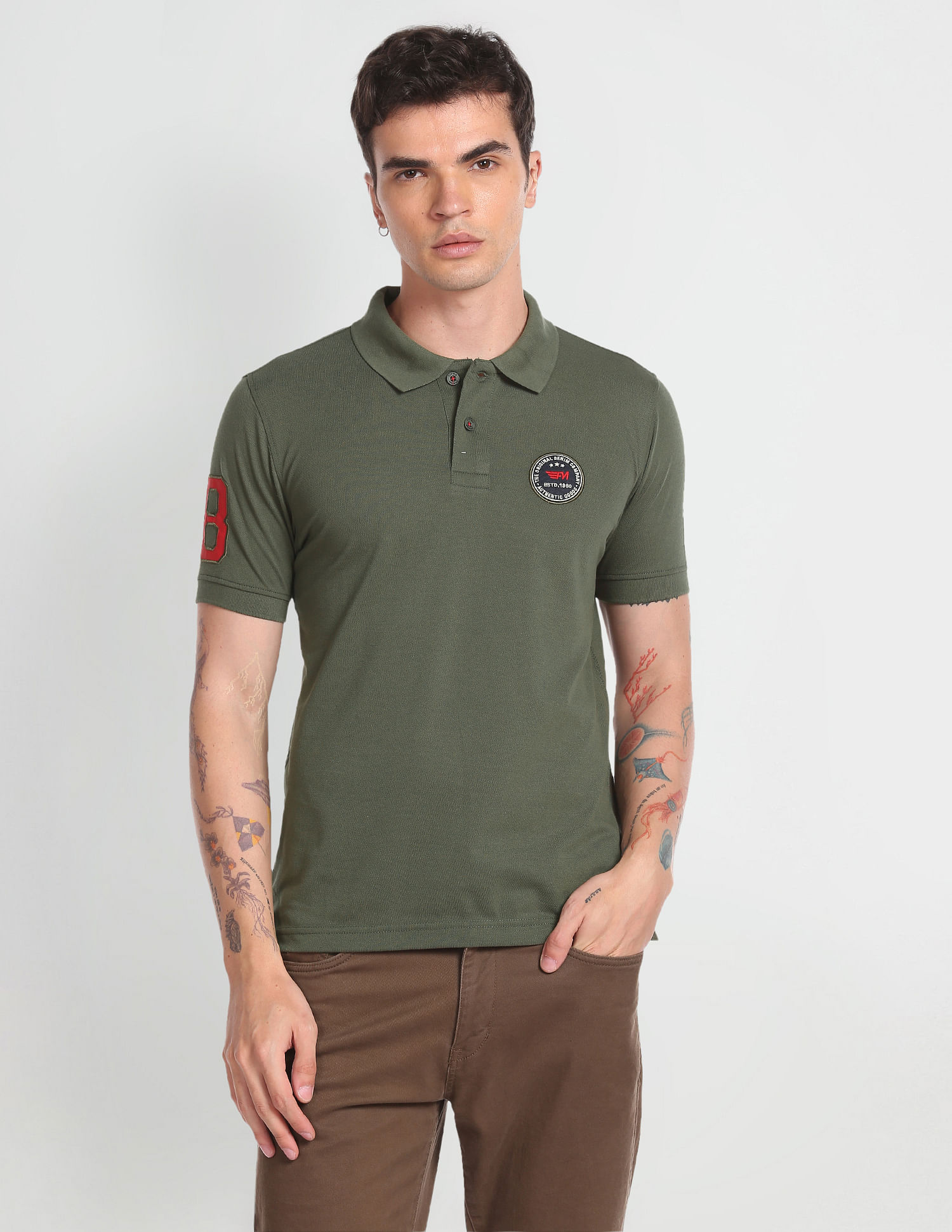 Flying Machine Appliqued Pique Polo Shirt