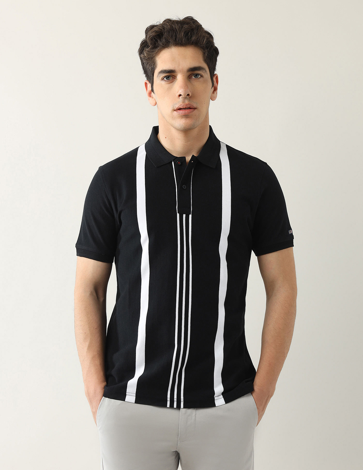 Arrow Sport Pure Cotton Vertical Striped Polo Shirt
