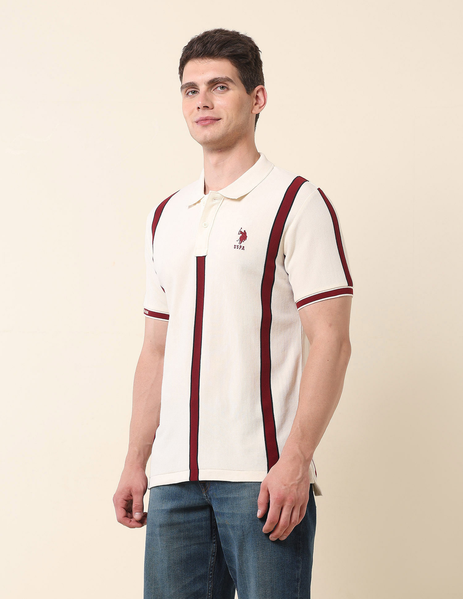 U.S. Polo Assn. Vertical Striped Gold Cup Polo Shirt