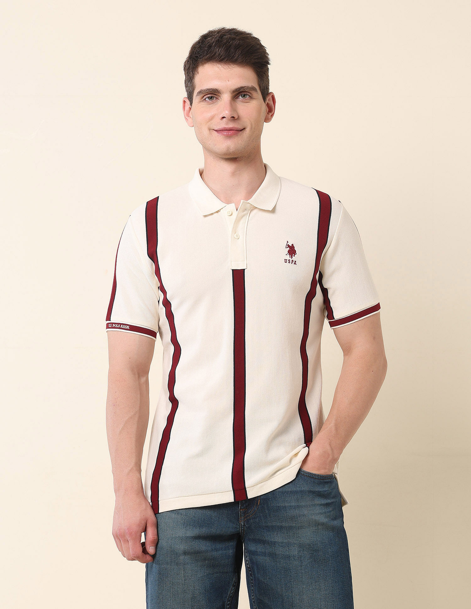 U.S. Polo Assn. Vertical Striped Gold Cup Polo Shirt