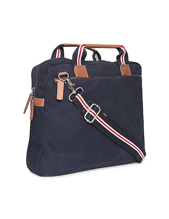 Leather-trimmed canvas messenger bag