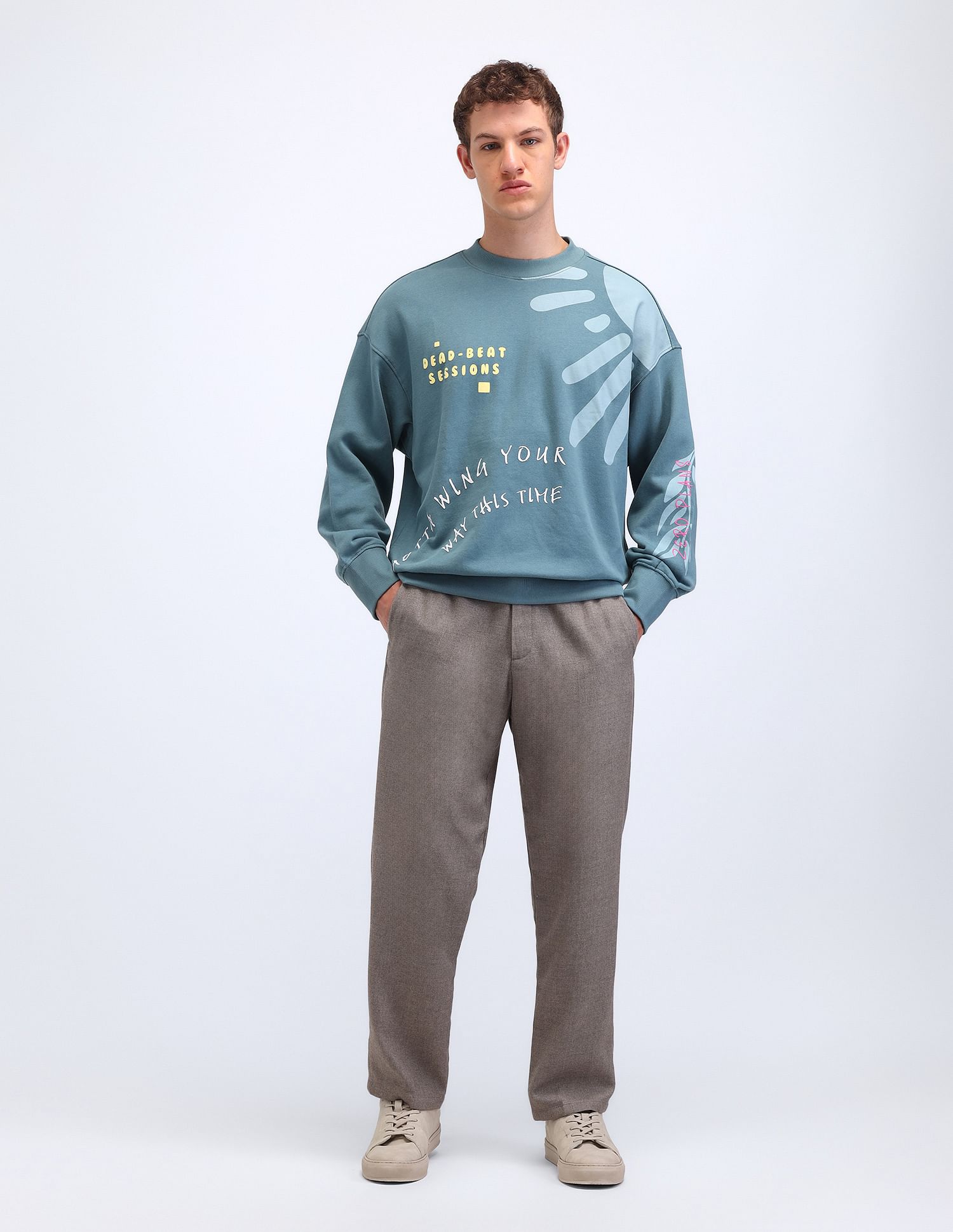 Flying Machine Oversized Fit Graphic Printed Sweatshirt