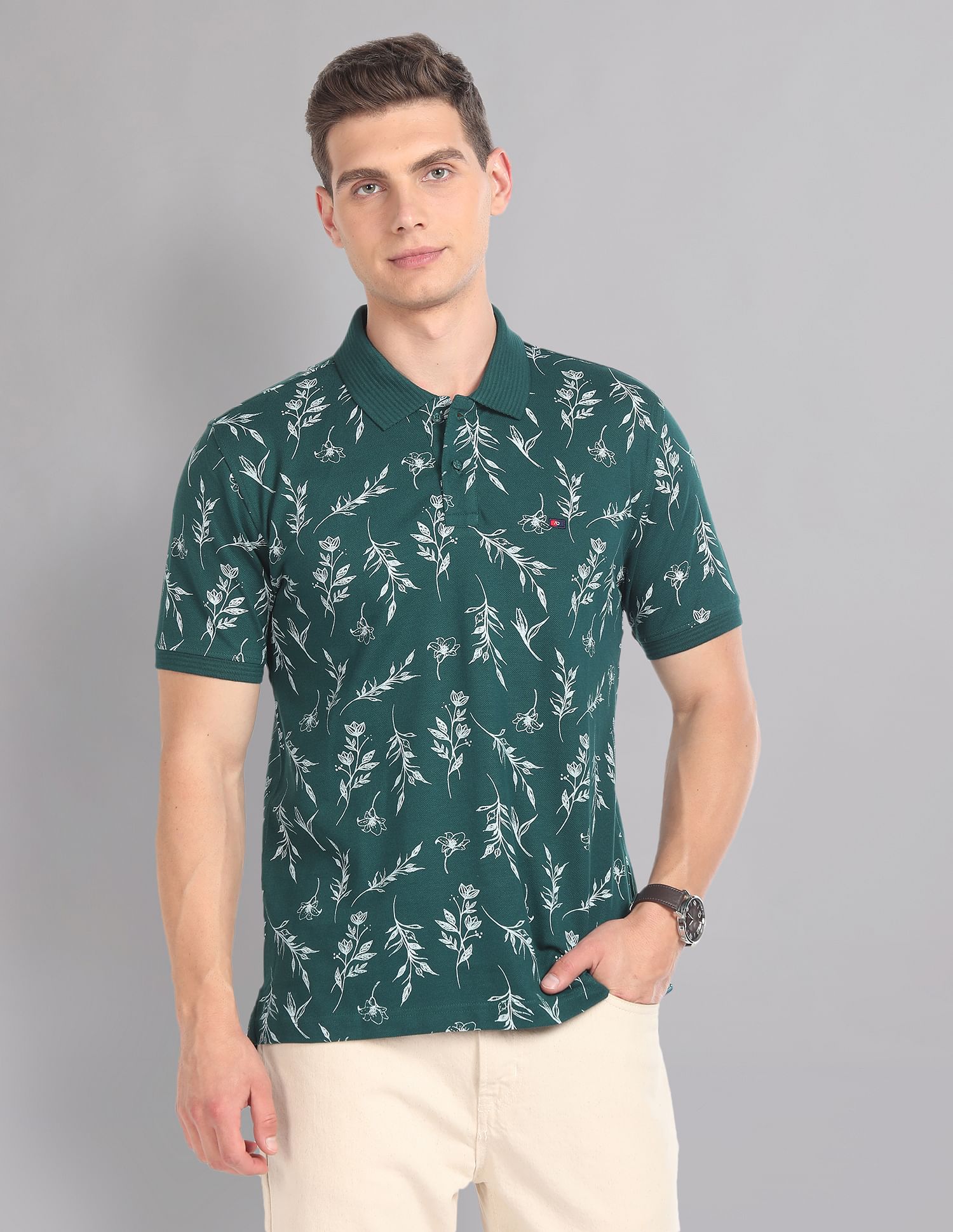 AD by Arvind Real Deal Tropical Print Polo Shirt