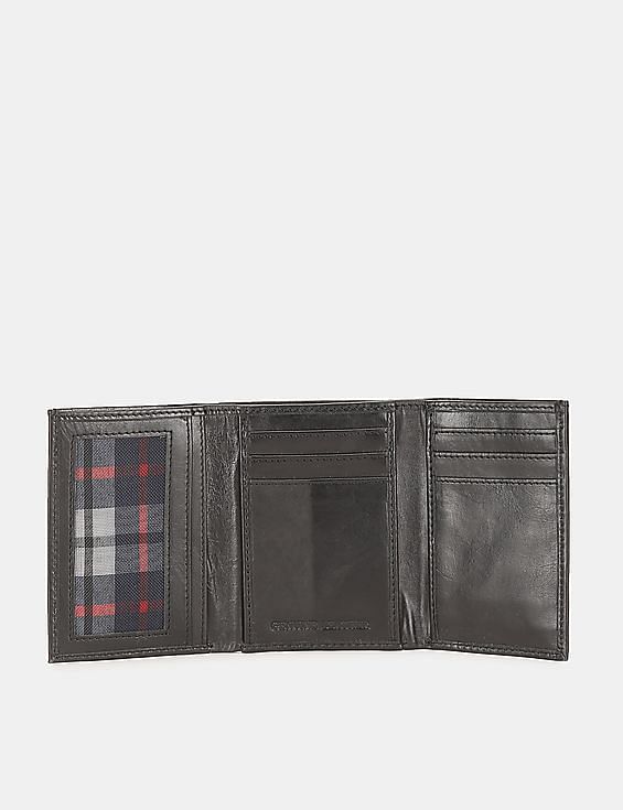 U.S. Polo Assn. Men Black Tri-Fold Brand Embossed Leather Wallet
