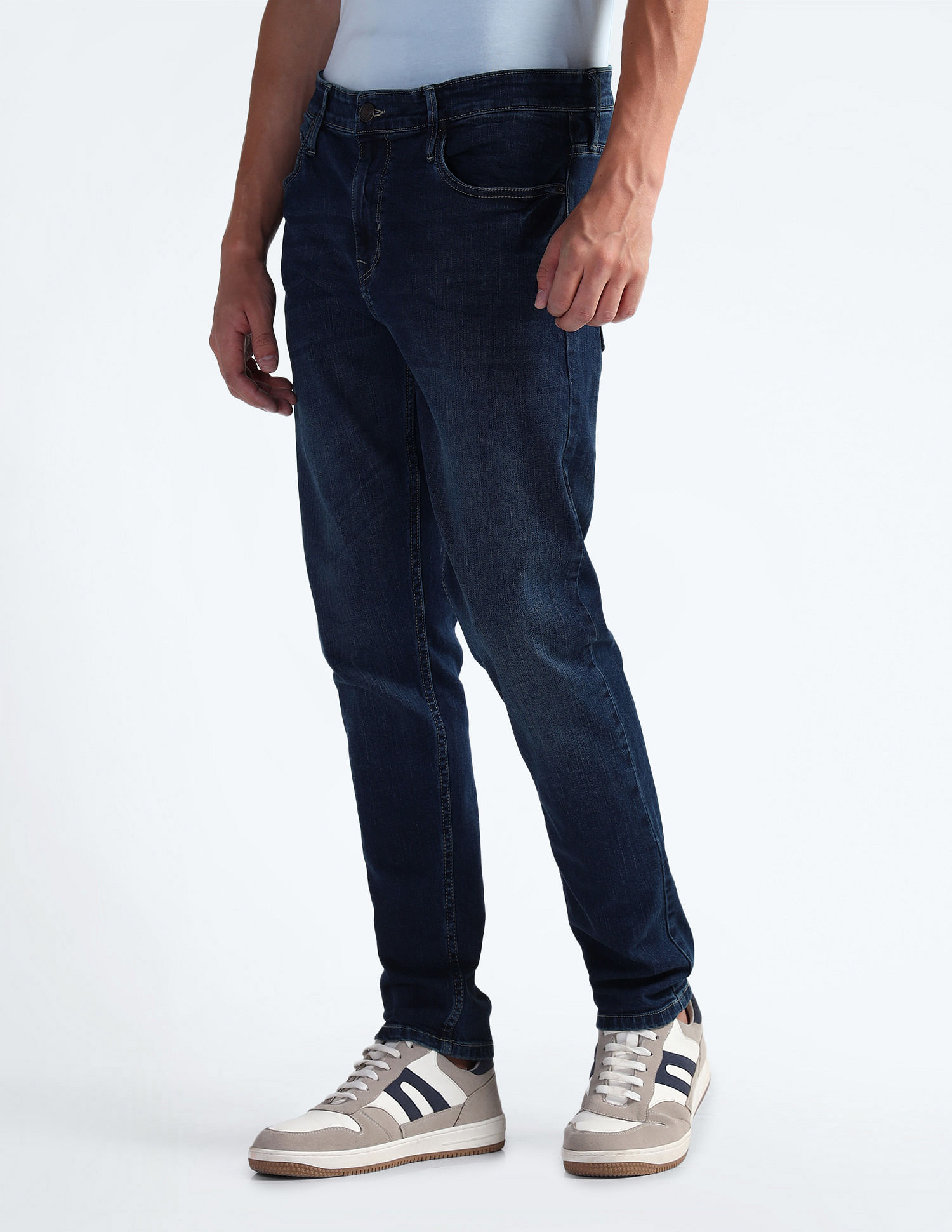 Flying Machine Mid Rise Slash Slim Tapered Jeans