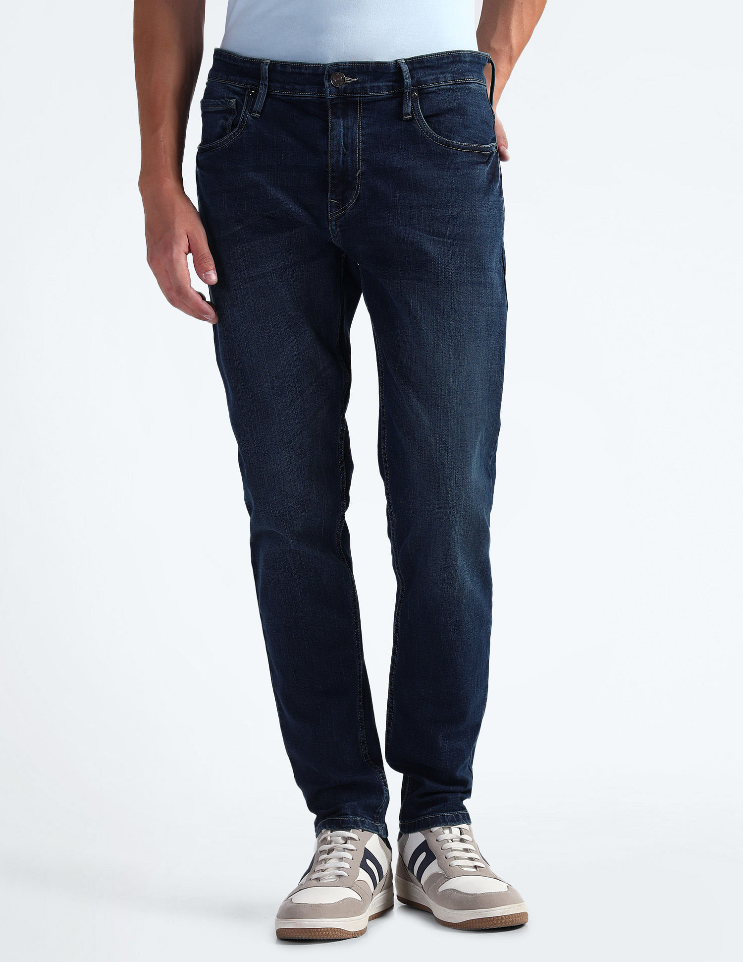 Flying Machine Mid Rise Slash Slim Tapered Jeans