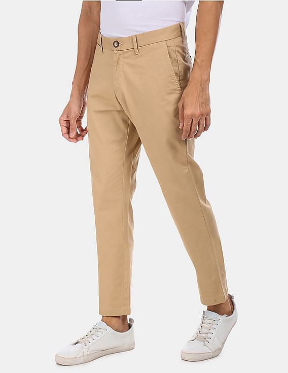 BASICS Casual Trousers  Buy BASICS Casual Self Olive Cotton Stretch  Tapered Trousers Online  Nykaa Fashion