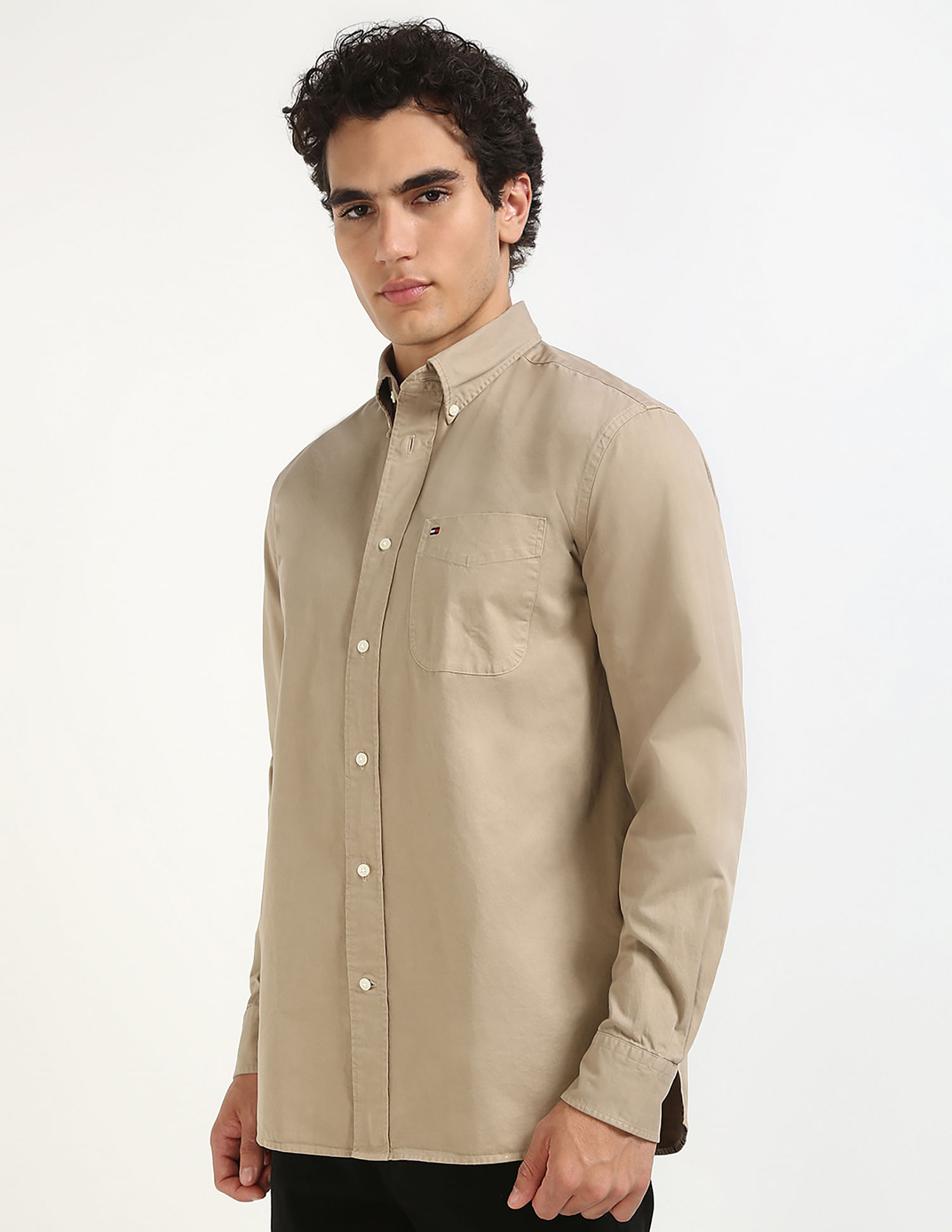 Tommy Hilfiger Khaki Men's Shirt for Relaxed Look