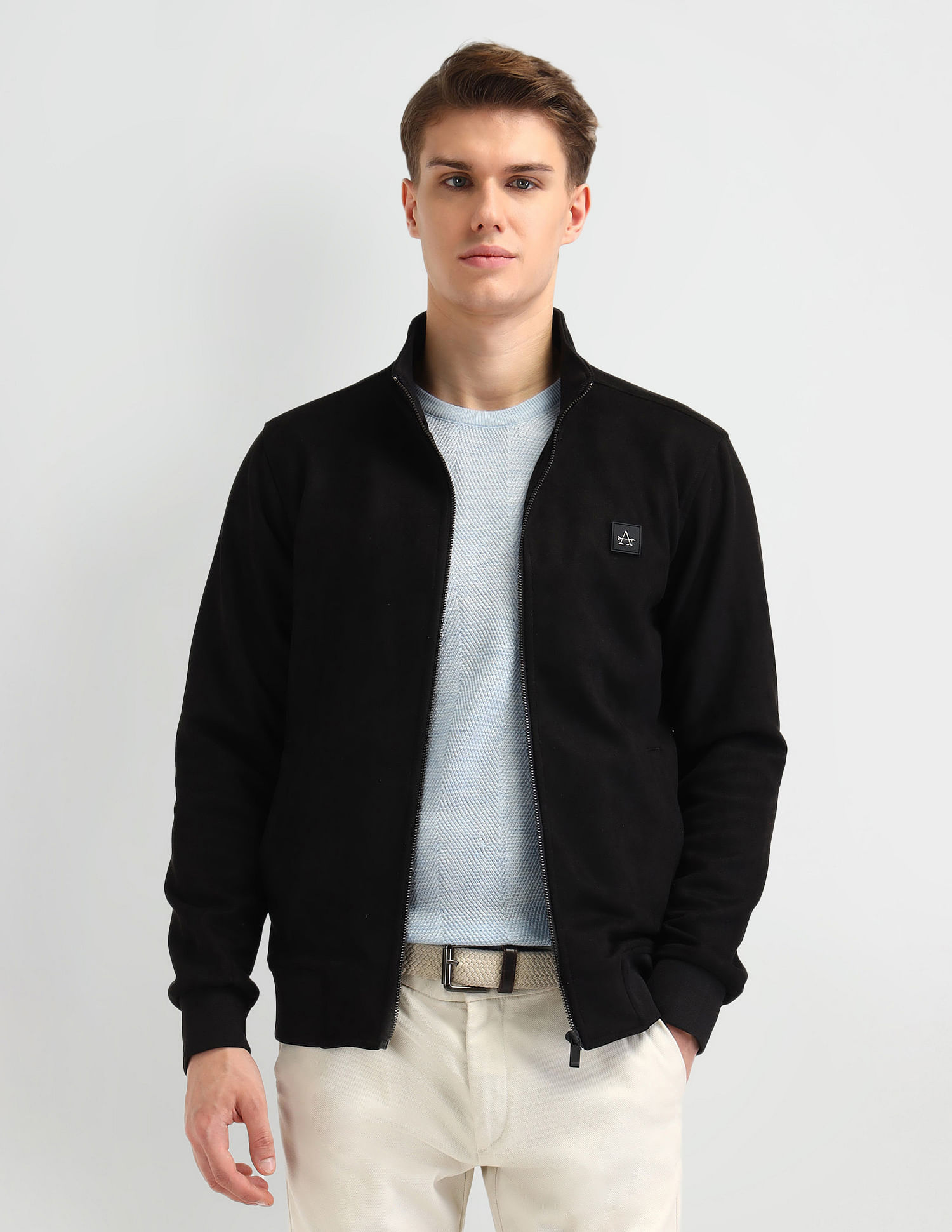 Arrow Sport Solid Regular Fit Knitted Bomber Jacket
