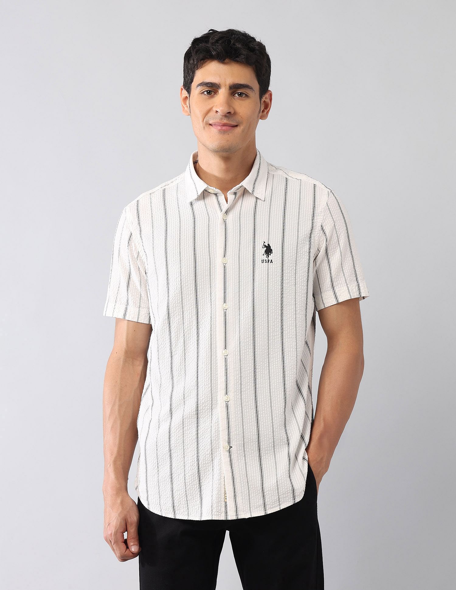 U.S. Polo Assn. Denim Co. Vertical Striped Seersucker Regular Fit Shirt