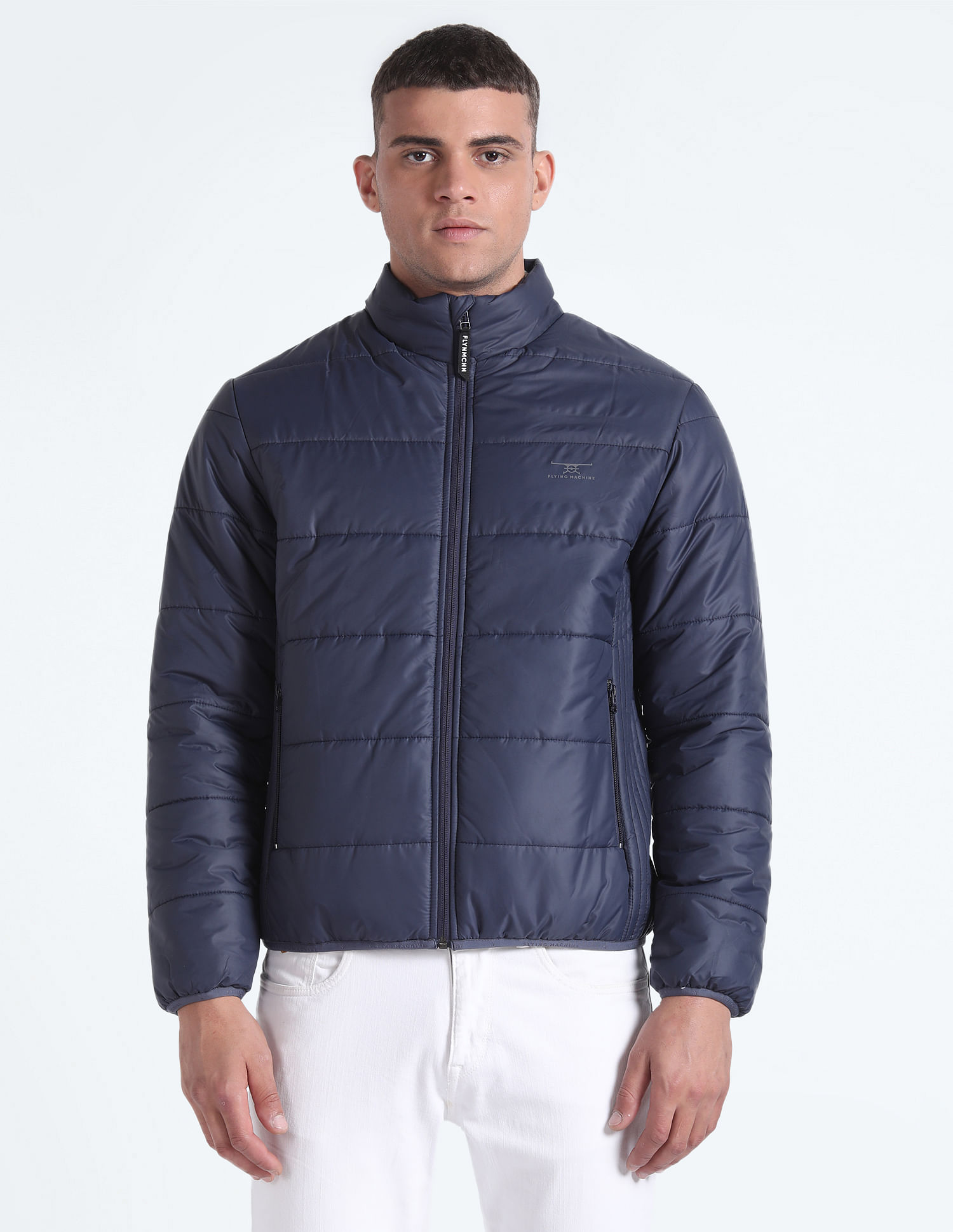 Flying Machine High Neck Solid Quilted Jacket